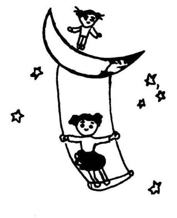 Creative swing simple drawing picture: Swinging on the moon