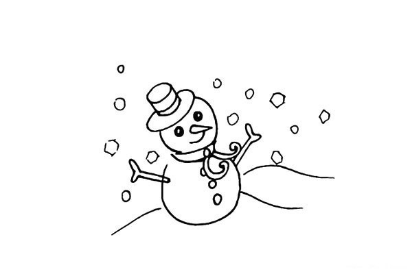 Simple drawing tutorial of snowman in the snow