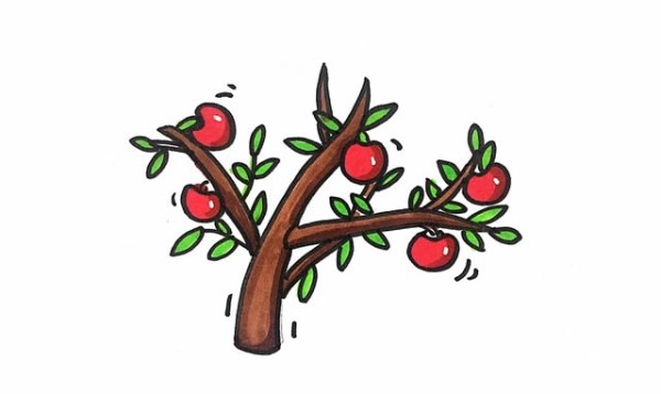 How to draw a colorful apple tree