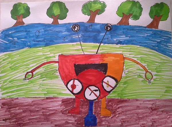 Childrens drawing I am a super robot