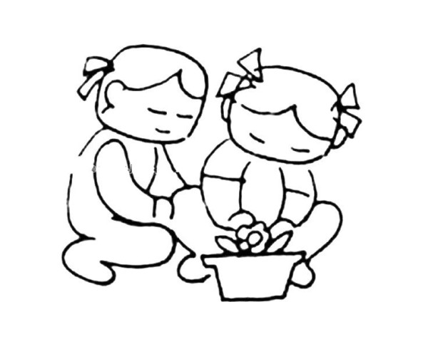 little girl planting potted plants