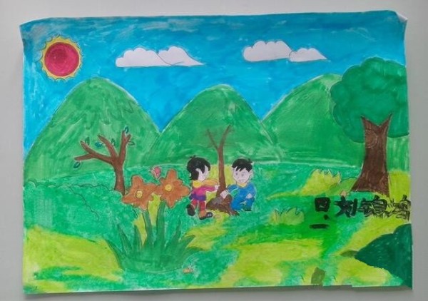 The Fun of Planting Trees Appreciation of the Arbor Day Gouache Paintings of Fourth Graders