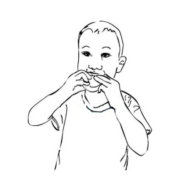 Simple drawing of little boy eating moon cake