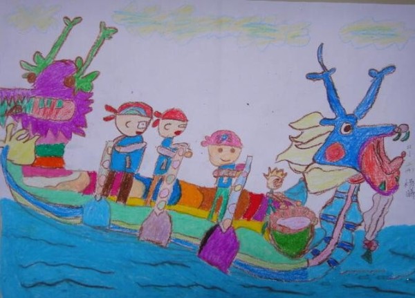 Childrens Dragon Boat Competition Kindergarten Dragon Boat Festival Theme Painting Picture Sharing