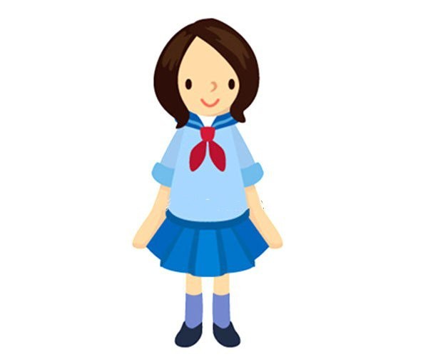 A set of cute simple drawing pictures of primary school girls