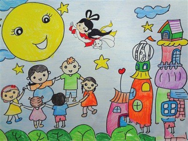 Mid-autumn festival crayon drawing