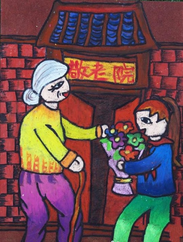 Childrens paintings of respecting the elderly during Double Ninth Festival - caring homes for the elderly