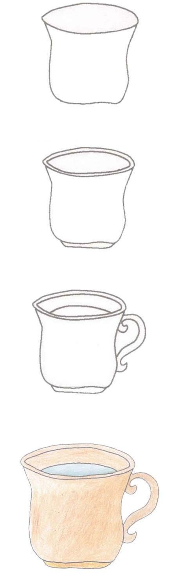 How to draw childrens teacup with simple strokes