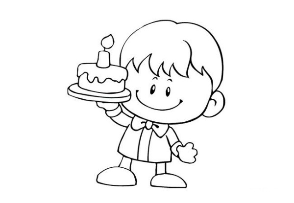 little boy carrying birthday cake