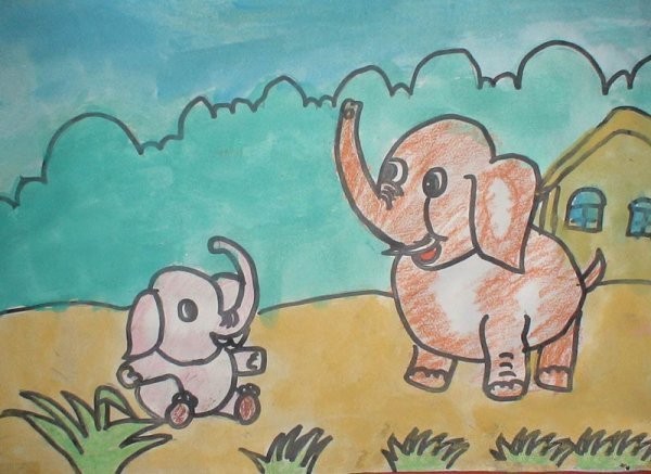 Watercolor painting Baby Elephant and Mother submitted online