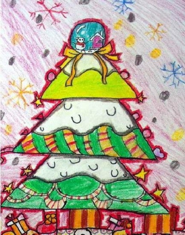 Christmas childrens drawing colorful Christmas tree