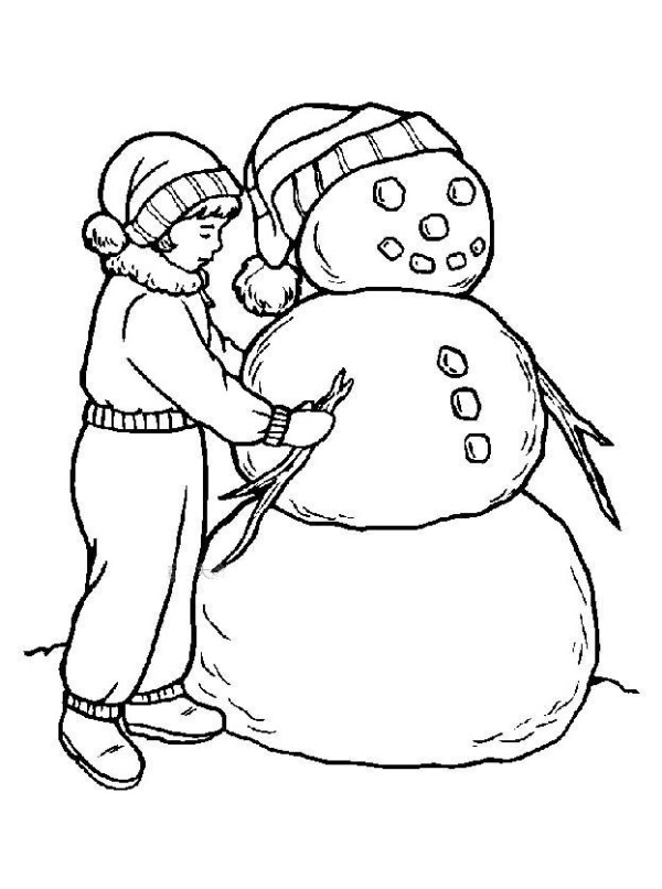 Childrens simple drawing of making a snowman