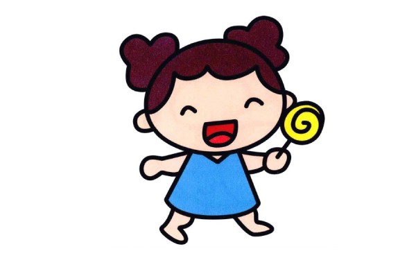 Simple drawing of little girl eating lollipop