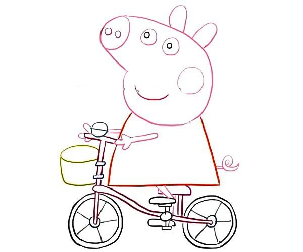 Learn to draw Peppa Pig riding a bicycle step by step