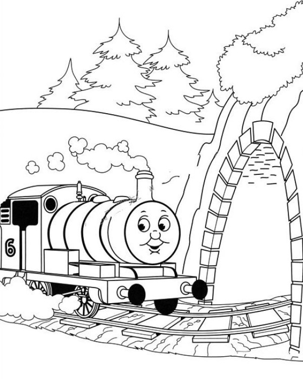 Thomas the Tank Engine entering the tunnel