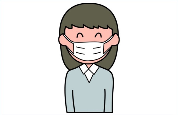 Preventing the New Coronavirus: Simple Drawing Picture of a Little Girl Wearing a Mask