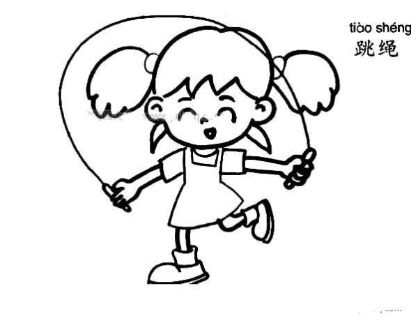 Simple drawing of little girl skipping rope