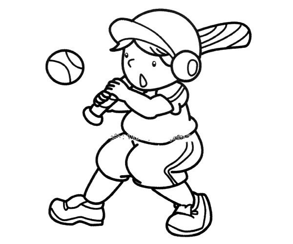 Simple drawing picture of little boy playing baseball