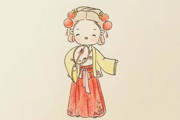 Simple drawing pictures of little girls in Chinese style Hanfu