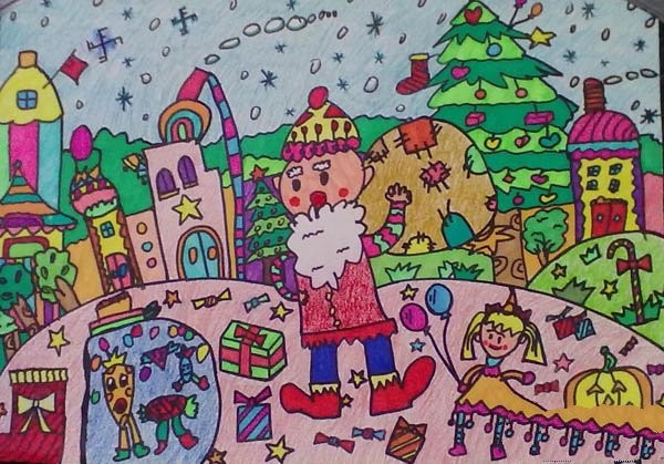 Childrens drawing of happy Christmas