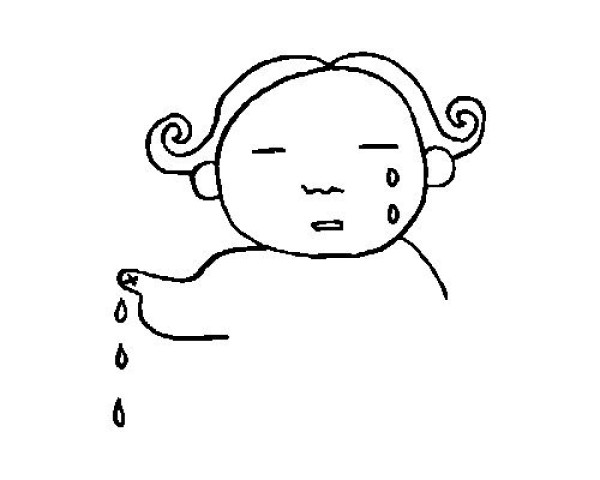 Childrens simple drawing of a crying little girl