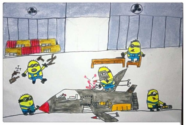 Childrens drawing of hard-working minions