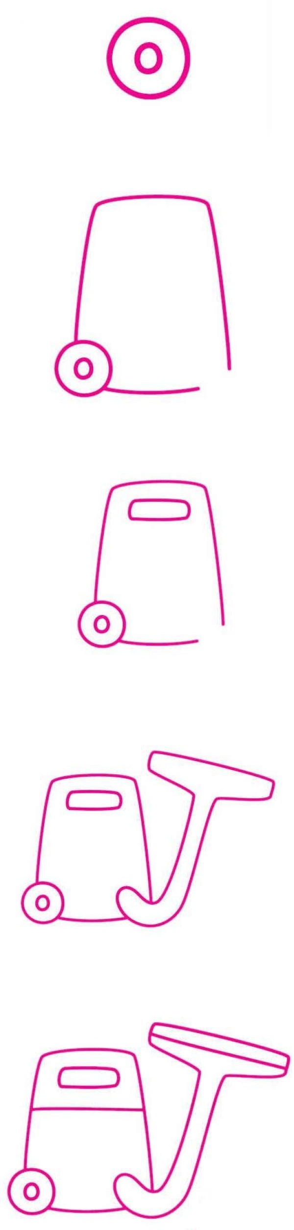 Toddlers draw a simple drawing of a vacuum cleaner step by step