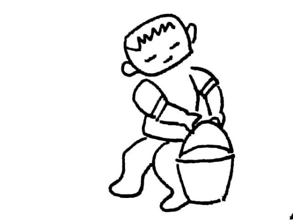 Simple drawing of little boy carrying water