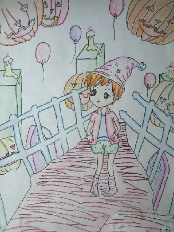 Childrens drawings about Halloween - spooky Halloween night