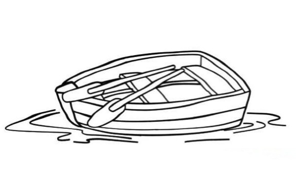 Simple drawing of wooden boat in water