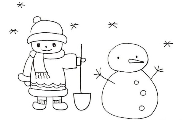 How to draw a little boy making a snowman