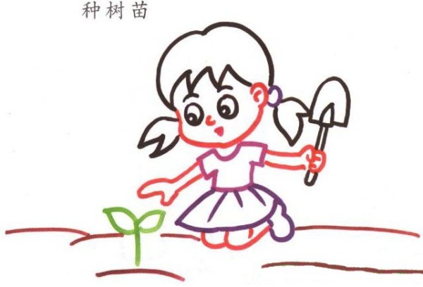 little girl planting saplings