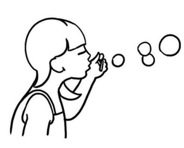 Simple drawing of little girl blowing bubbles