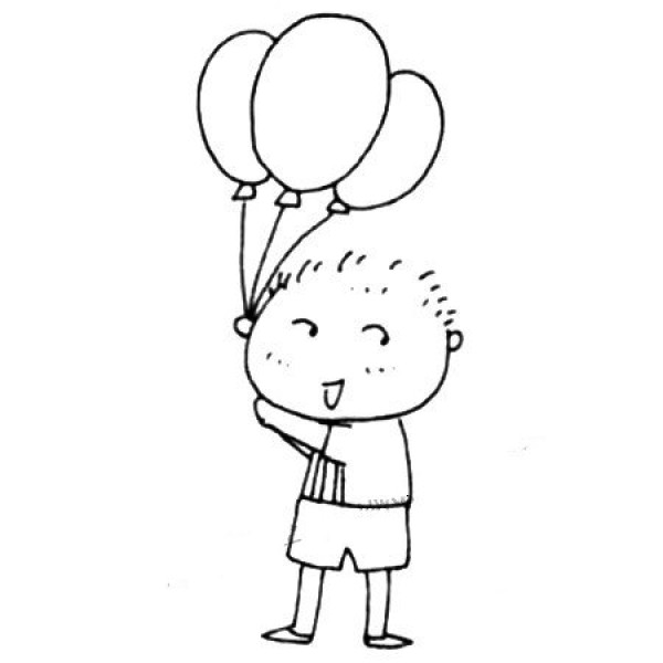 Simple drawing of little boy holding balloon