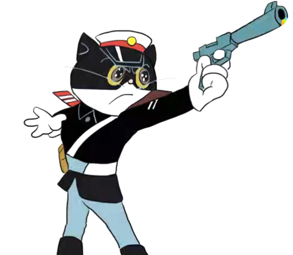 Handsome black cat police officer holding a gun