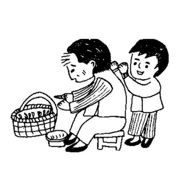 Simple drawing of caring for the elderly during Double Ninth Festival