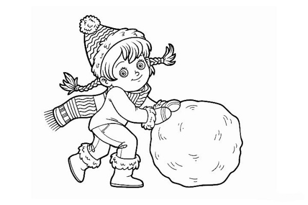 little girl rolling snowball