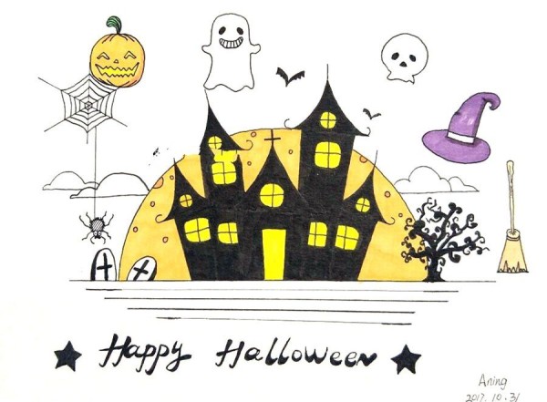 Halloween theme simple drawing pictures