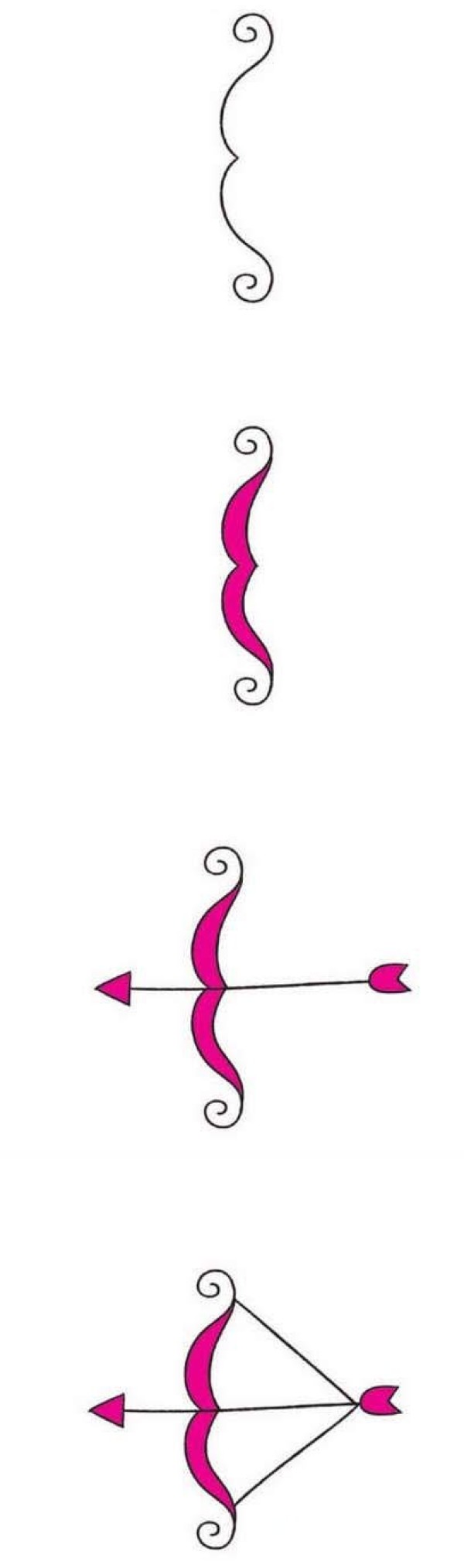 Childrens bow and arrow drawing steps with color