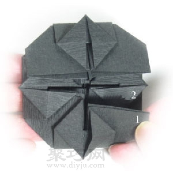 Steps to fold handmade origami Halloween cauldron