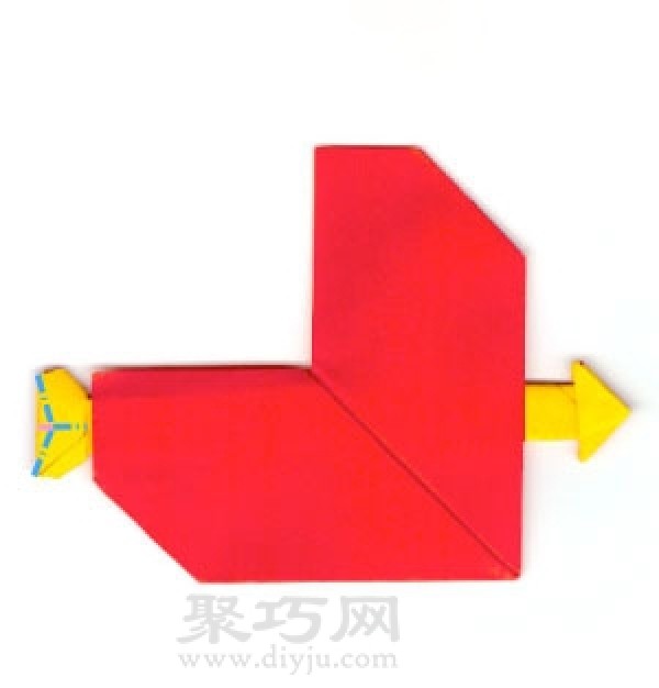 Illustration of heart-shaped origami tutorial with arrow through heart