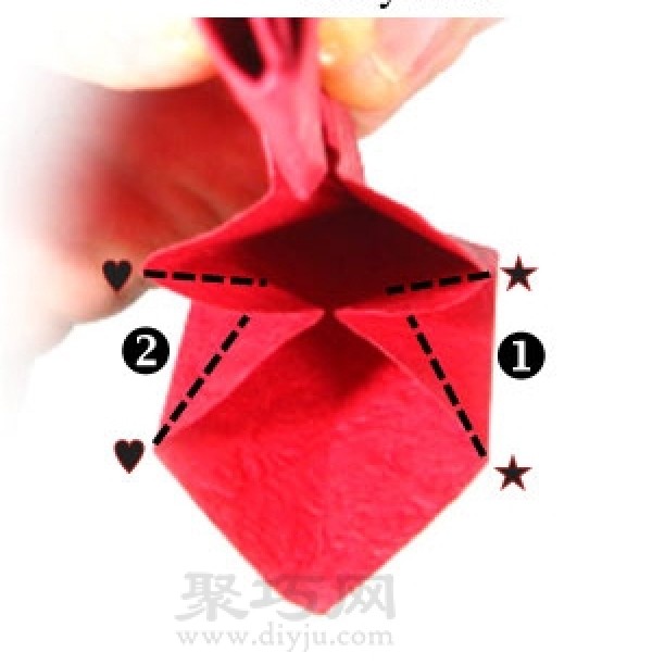 Simple illustration of handmade origami heart-shaped box