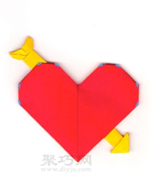 Illustration of heart-shaped origami tutorial with arrow through heart