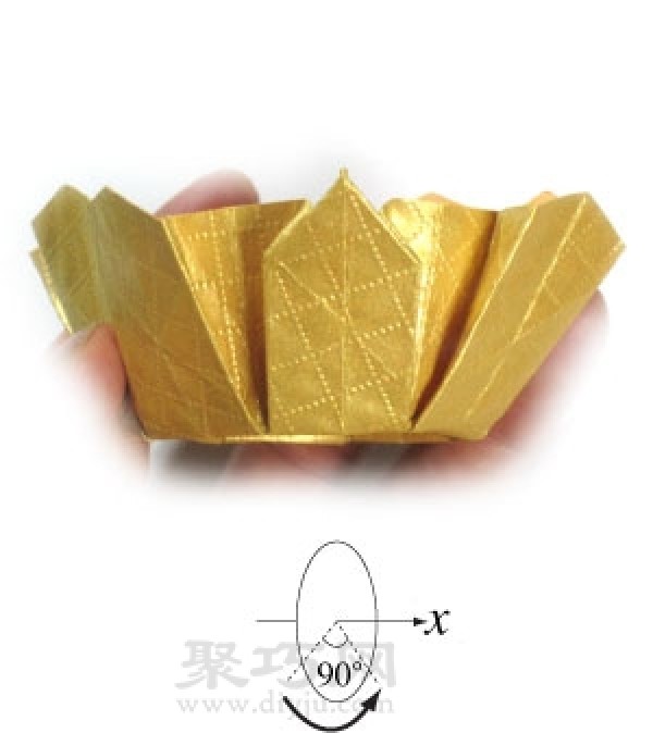 Step by step illustration of handmade origami octagonal crown