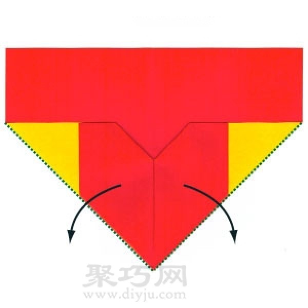 Illustration of heart-shaped origami tutorial with arrow through heart