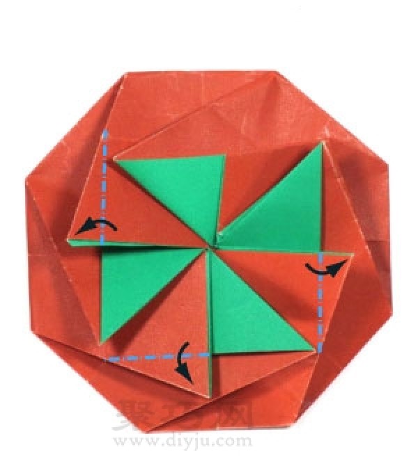 Illustration of how to fold handmade origami round envelopes