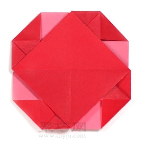 Illustrated origami tutorial for pinwheel-shaped envelope