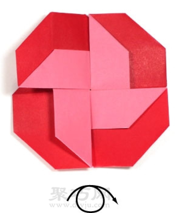 Illustrated origami tutorial for pinwheel-shaped envelope