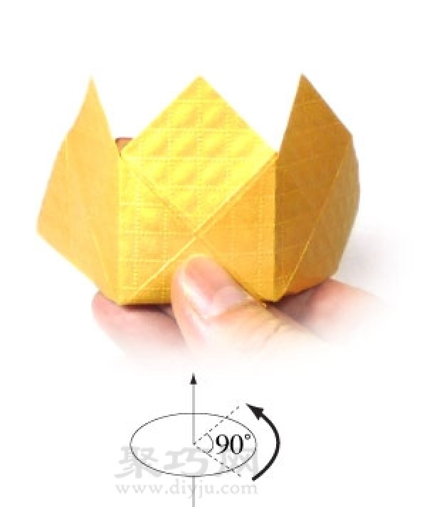 Simple illustration of handmade origami three-dimensional yellow crown