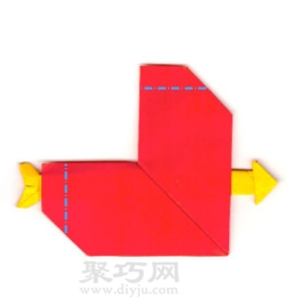 Illustration of heart-shaped origami tutorial with arrow through heart